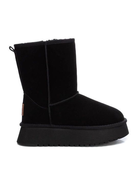 Suede Women's Ankle Boots with Fur Black
