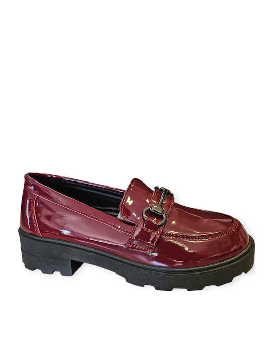 Patent Leather Women's Loafers in Burgundy Color