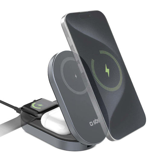 SBS Kabelloses Ladegerät Qi2 15W Schwarzs (3 in 1 Power Dock)
