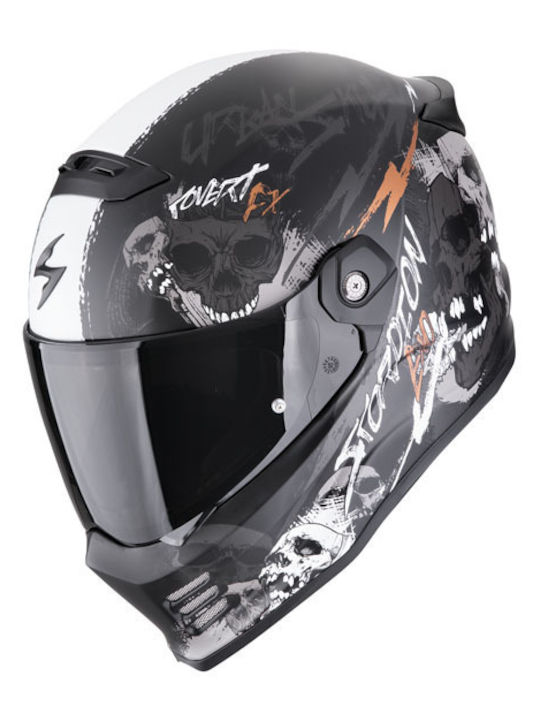 Scorpion Covert FX Skullzÿ Matt Black-Grey-Gold Motorcycle Helmet Full Face ECE 22.06