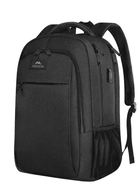 Matein Αδιάβροχη Τσάντα Πλάτης για Laptop με Θύρα USB σε Μαύρο χρώμα 1007-28lt-Black