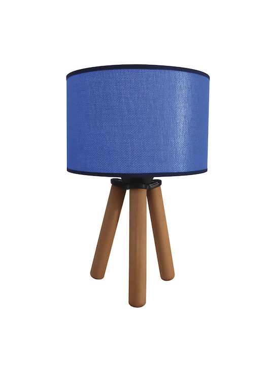 Heronia Wood Table Lamp for Socket E27 with Light Blue Shade and Base