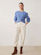 Damen Langarm Pullover Wolle Light Blue