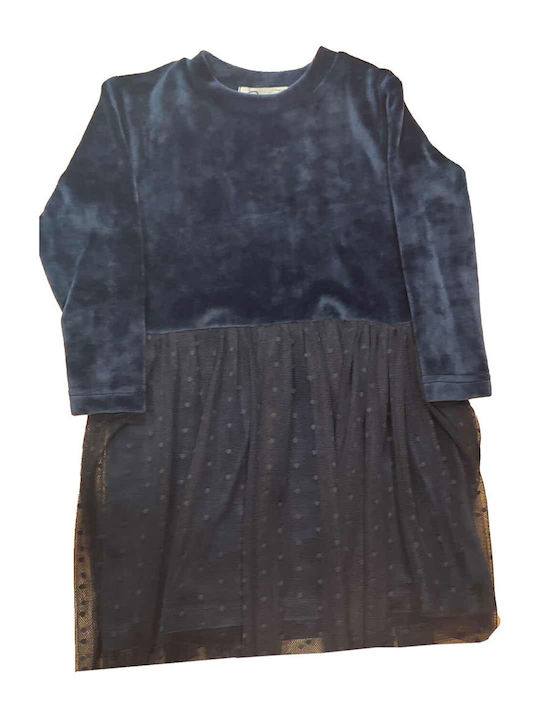 Children's Dress Long Sleeve Velvet Dark Blue