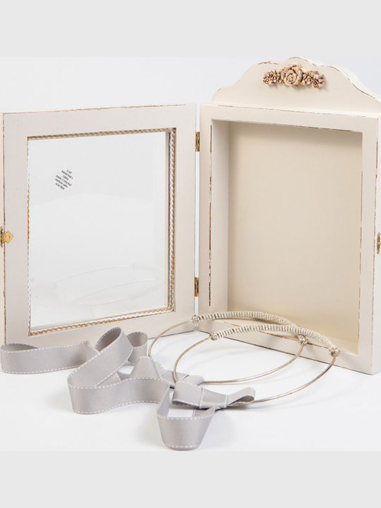 Tabletop Rectangle Wedding Crown Case Wooden White 25cm