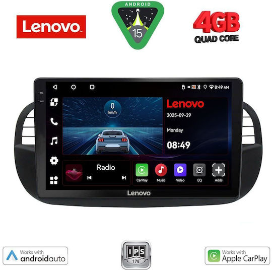 Lenovo Ηχοσύστημα Αυτοκινήτου για Fiat 500 2007-2015 (Bluetooth/USB/AUX/WiFi/GPS/Apple-Carplay/Android-Auto) με Οθόνη Αφής 9"