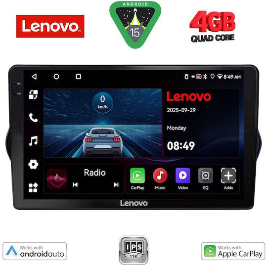 Lenovo Car Audio System for Fiat Tipo 2015-2023 (Bluetooth/USB/AUX/WiFi/GPS/Apple-Carplay/Android-Auto) with Touch Screen 9"