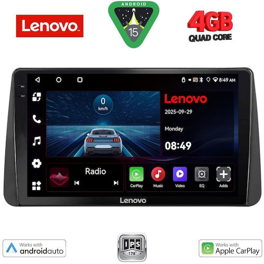 Lenovo Car Audio System for Fiat Tipo 2018-2023 (Bluetooth/USB/AUX/WiFi/GPS/Apple-Carplay/Android-Auto) with Touch Screen 9"