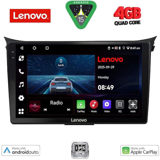 Lenovo Car Audio System for Hyundai i30 2012-2017 (Bluetooth/USB/AUX/WiFi/GPS/Apple-Carplay/Android-Auto) with Touch Screen 9"