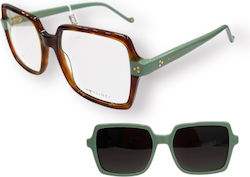 Antonio Miro Mx Broad C2 Clip-On M34805 Women's Acetate Prescription Eyeglass Frames Square Brown Tortoise Green