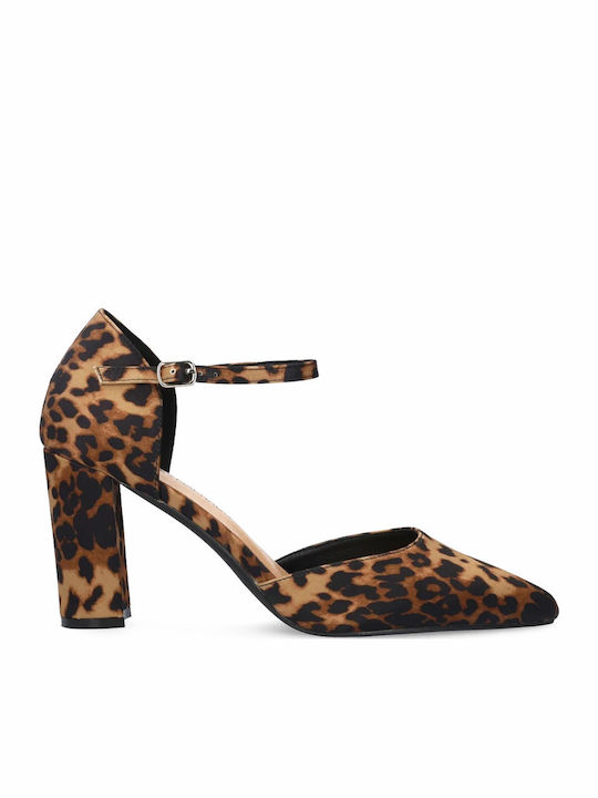 Multicolour Medium Heels with Strap Animal Print