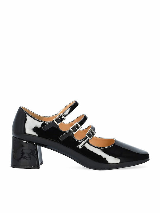 Black Medium Heels with Strap