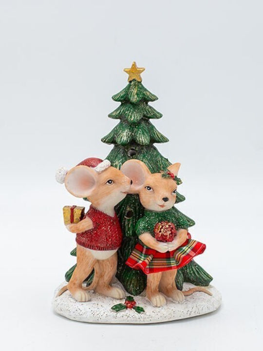 Estheti Decorative Polyresin Little Mice Pair Tree Illuminated 11x16cm 2 Pieces
