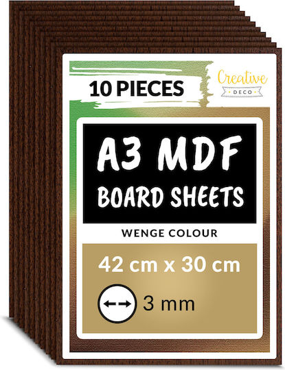 Creative Deco 10 X A3 Placă Mdf Wenge Maro Închis 420 X 300 X 3 Mm Plăci Mdf Hârtie De Artizanat Decorativă Pyrogravură Tăiere Laser Modelare Frezare Cnc Plotter Puzzle Electric