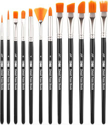 Set 12 Professional Brushes Hands Painting Synthetic Hair Bristles Watercolor Acrylic Oil Black