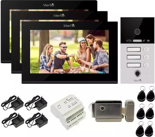 Kit Video Interfon Wi-Fi 3 Familii Mentor Sykt089b 7 Inch Ahd 2mp 24v 2 Fire 5în1 Negru