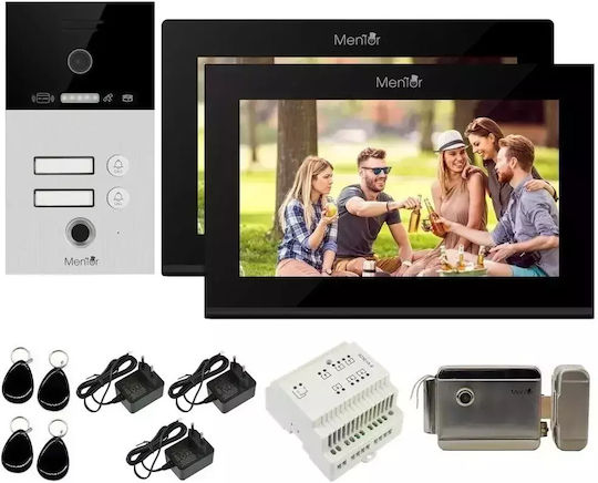 Kit Video Interfon Fără Fir Wi-Fi 2 Familii Mentor Sykt091b 10.1 Inch Ahd 2mp 24v 2-fire 5in1 Negru
