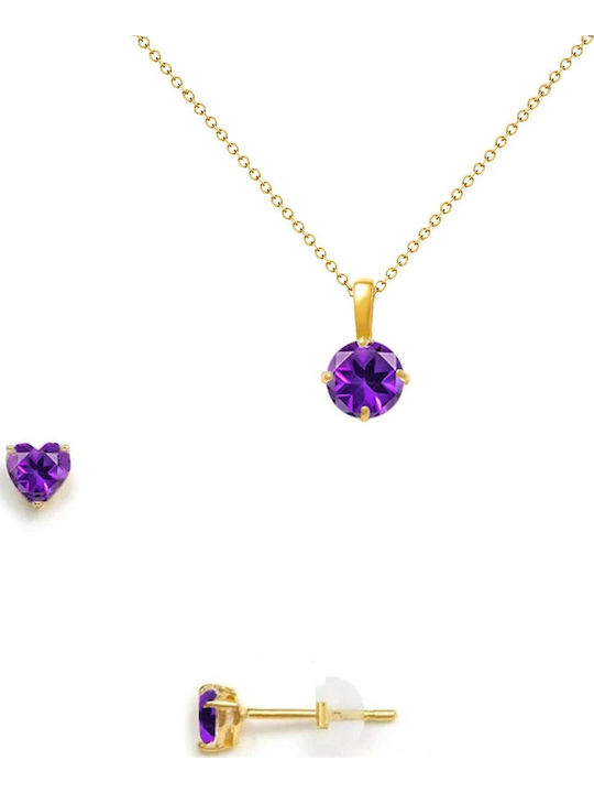 Margaritari Set with Earrings & Pendant from Gold 14K with Stones Margaritari Set with Earrings & Pendant from Gold 14K with Stones