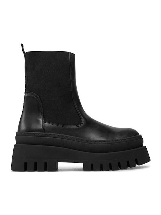 Leder Damen Chelsea Stiefeletten mit mittlerem Absatz Schwarz