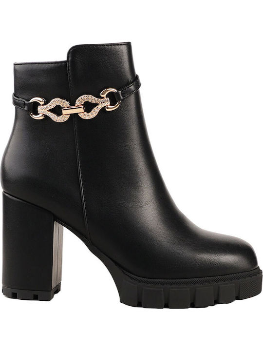 Leather Women's Ankle Boots with High Heel Black