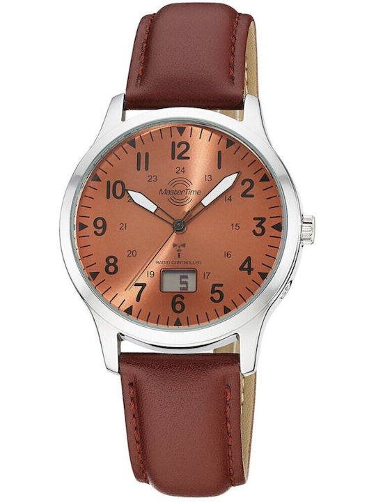 Master Time Ανδρικό Ρολόι 40mm Μπαταρίας με Καφέ Δερμάτινο Λουράκι