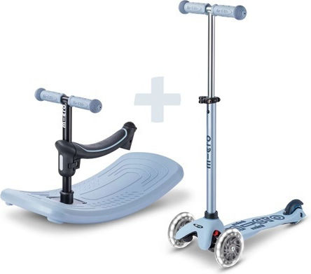 Micro Kinderroller Deluxe Rock And Go 3-Rad mit LED-Beleuchtung für 12 Monate Ocean Slate