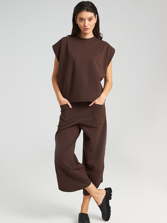 Zoya Women's Fabric Trousers Relaxed Fit Brown