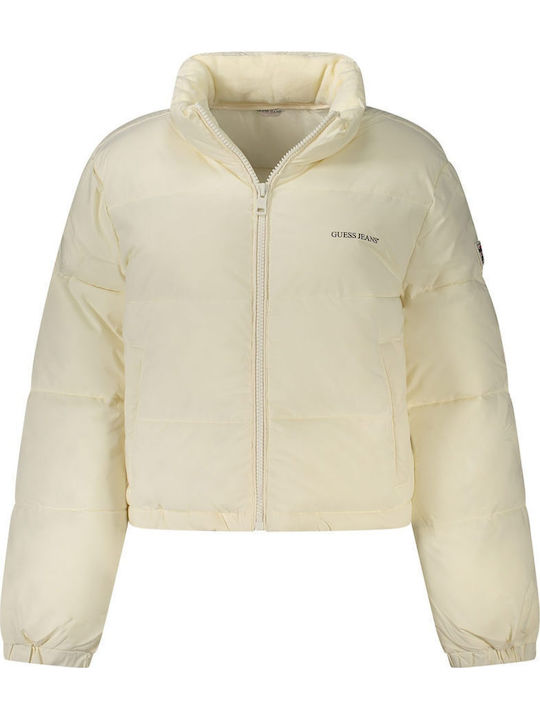 Guess Crop Γυναικείο Μπουφάν για Χειμώνα White
