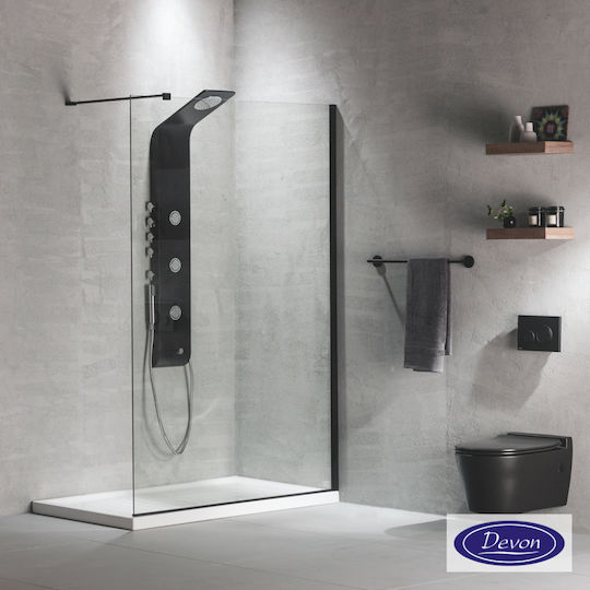 Devon Iwis Walk-in Σταθερό Πλαϊνό Ντουζιέρας 99x220cm Black Matt