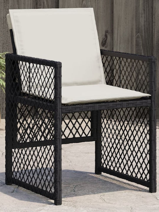 Outdoor Chair Rattan Black with Cushion 4pcs 36x49x49cm