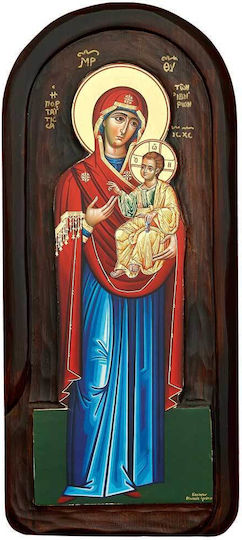 Heilige Maria Portaitissa 20x45 Handgefertigte Holzgeschnitzte Heiligenikone
