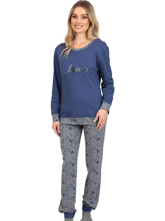 Lydia Creations Winter Women's Pyjama Set Blue