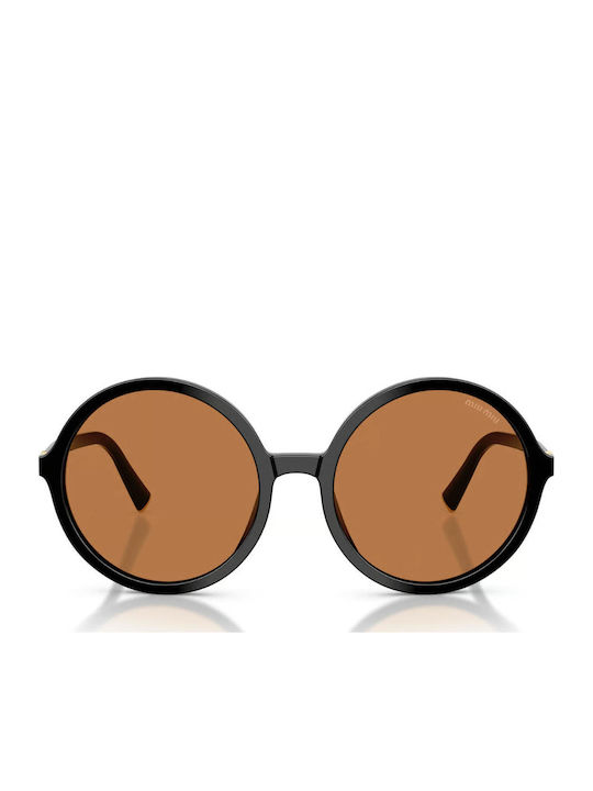 Miu Miu Unisex Sunglasses with Black Plastic Frame and Brown Lens