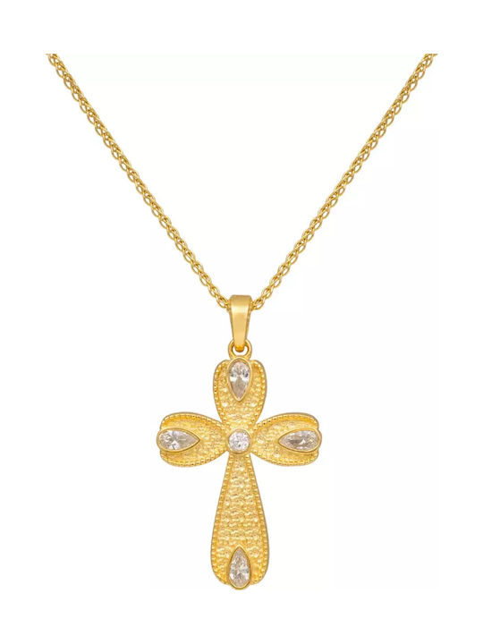 Women's Gold Byzantine Cross 14K Double Sided with Chain
