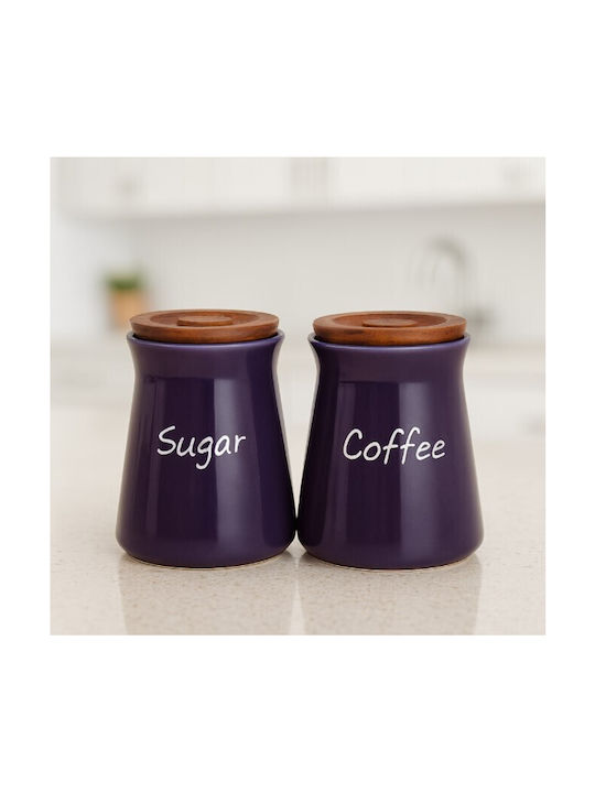 Galifas Set 2 Pieces Sugar Coffee Jars with Lid Porcelain Brown