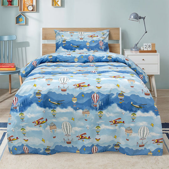 Lino Home Σετ Παιδικό Πάπλωμα Μονό με Μαξιλαροθήκη Μπλε 160x240εκ.