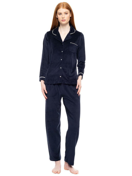 Pink Label Winter Damen Pyjama-Set Dark Blue