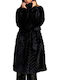 Women's Black Coat with Fur Details