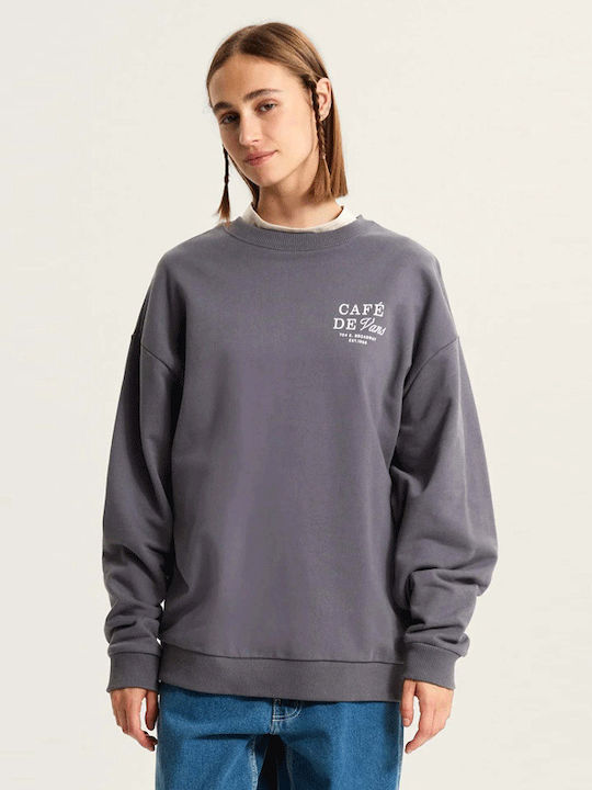 Long Women's Sweatshirt Hooded Asphalt Grey