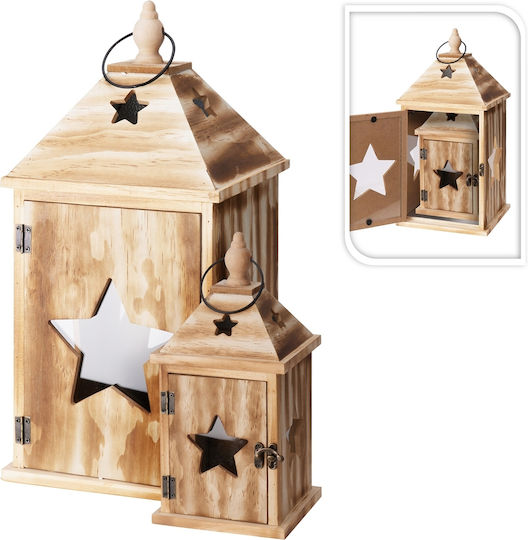 Wooden Lanterns Set Brown 2pcs