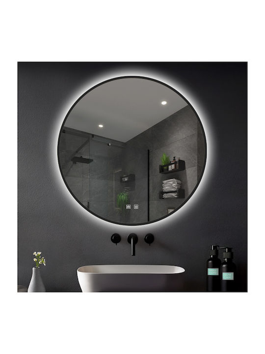 Smart Στρογγυλός Καθρέπτης Μπάνιου Led Αφής 70x70cm Μαύρος