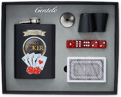 Flask Set Φλασκί Ποτού Casino Poker 2 Σφηνοπότηρα Τράπουλα Ζάρια 4335 240ml