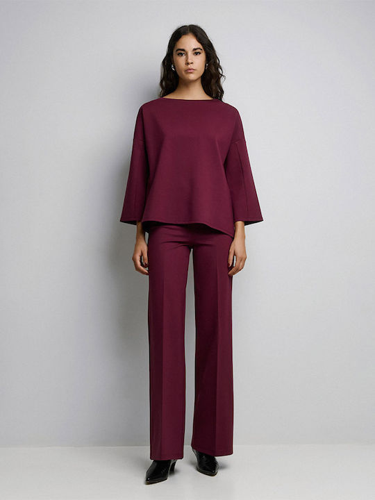 Damen Stoff Hose mit Gummizug Burgundisch
