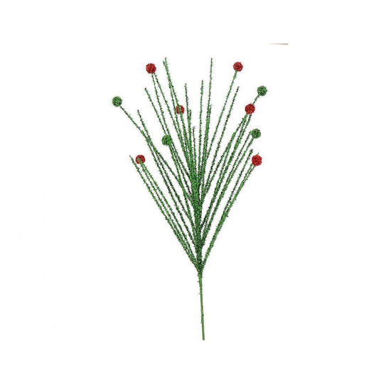 Green Branch with Red and Green Pom-Poms H76cm