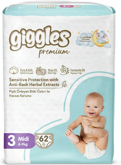 Giggles Πάνες με Αυτοκόλλητο Premium No. 3 για 4-9kg 62τμχ