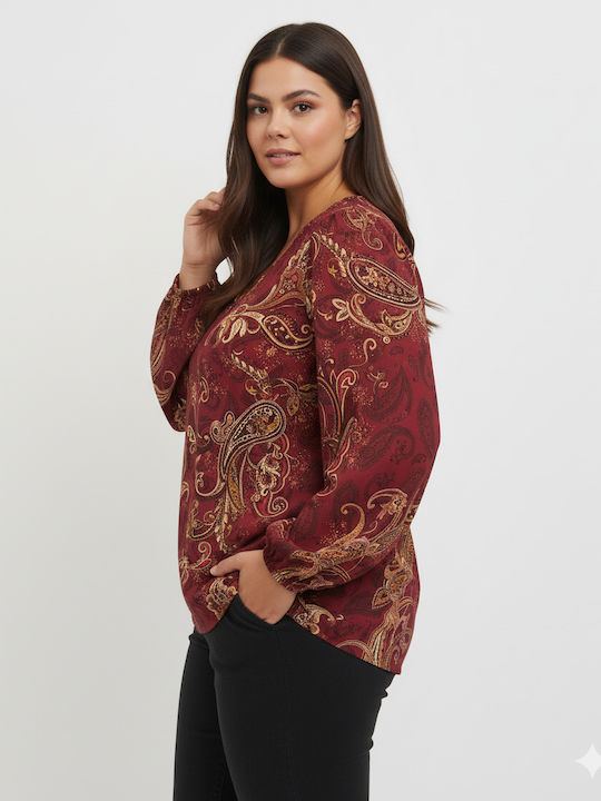 Women's Blouse Long Sleeve with V Neckline Burgundy