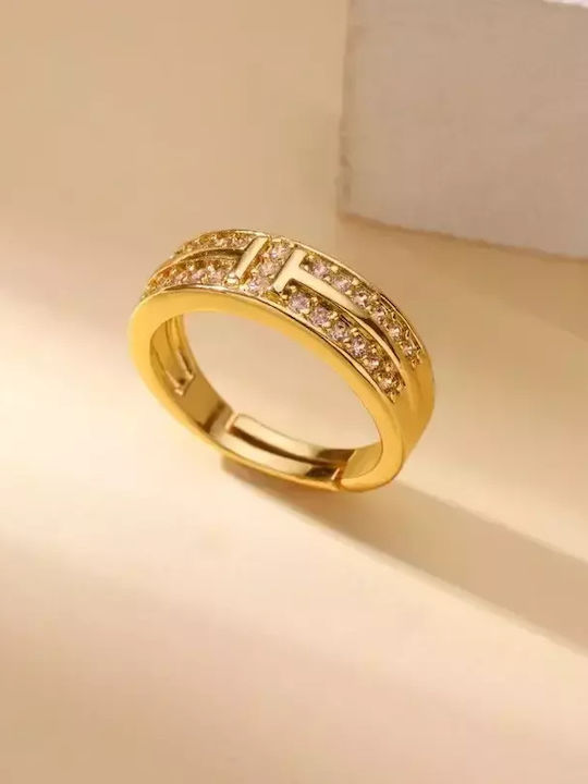 Peach Jewelry Ring Geometric Style Gold Stainless Steel 304 Zircon Adjustable