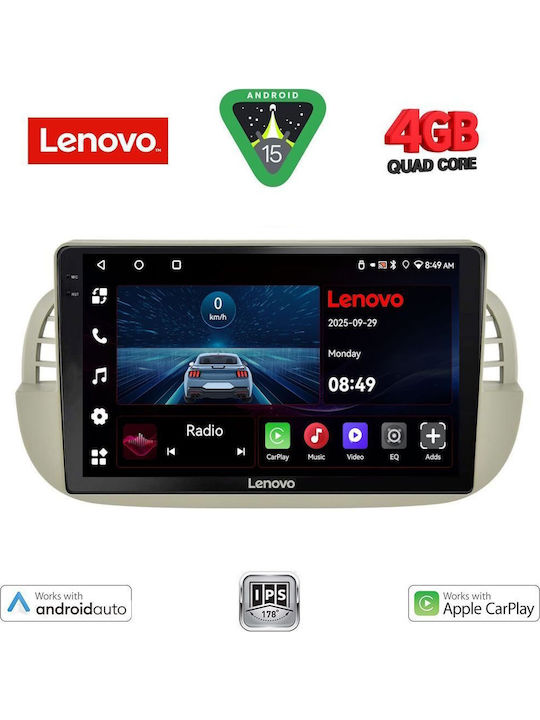 Lenovo Car Audio System for Fiat 500 2007-2015 (Bluetooth/USB/WiFi/GPS/Apple-Carplay/Android-Auto) with Touch Screen 9"