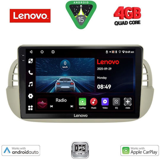 Lenovo Ηχοσύστημα Αυτοκινήτου για Fiat 500 2007-2015 (Bluetooth/USB/WiFi/GPS/Apple-Carplay/Android-Auto) με Οθόνη Αφής 9"