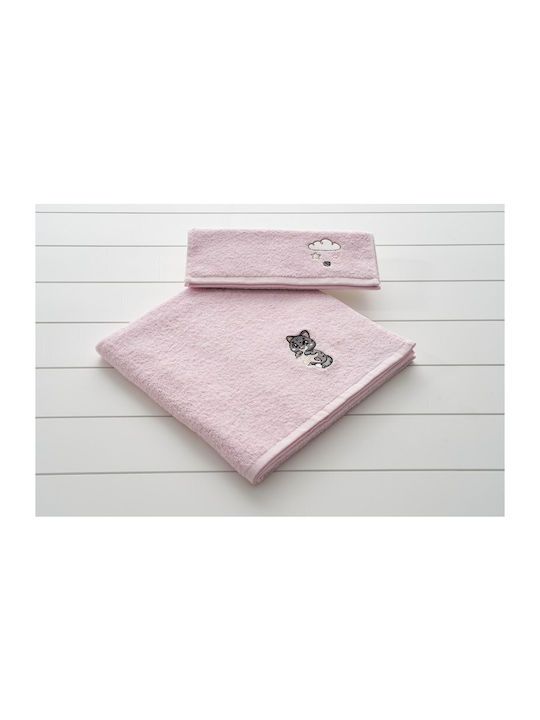 Vesta Home Σετ Βρεφικές Πετσέτες 2τμχ Kitty Ροζ Βάρους 400gr/m²